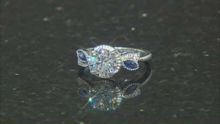Blue And White Cubic Zirconia Rhodium Over Sterling Silver Ring with band 3.95ctw Video Thumbnail