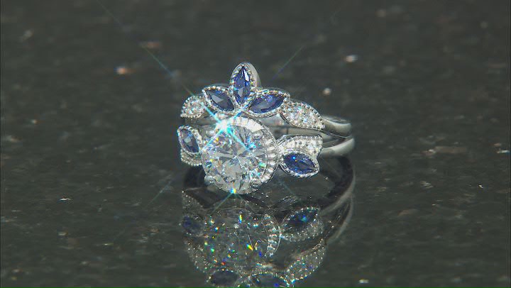 Blue And White Cubic Zirconia Rhodium Over Sterling Silver Ring with band 3.95ctw Video Thumbnail