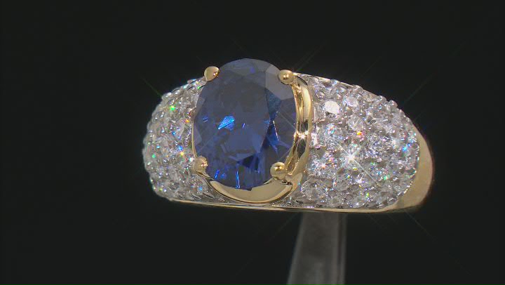 Blue And White Cubic Zirconia 18k Yellow Gold Over Sterling Silver Ring 6.00ctw Video Thumbnail