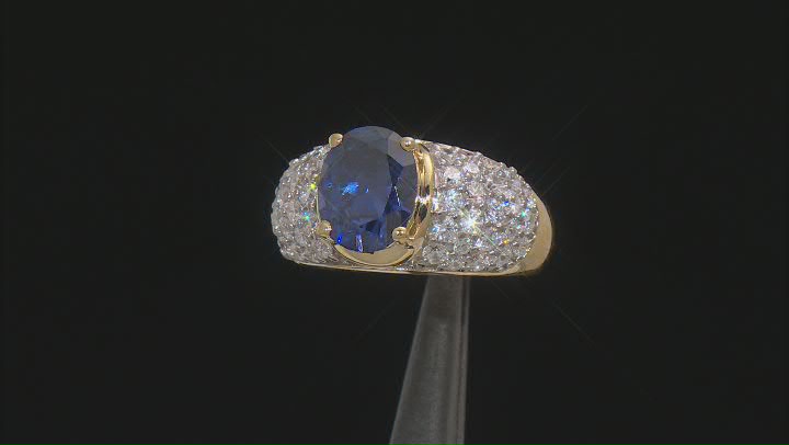 Blue And White Cubic Zirconia 18k Yellow Gold Over Sterling Silver Ring 6.00ctw Video Thumbnail