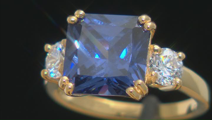 Blue And White Cubic Zirconia 18k Yellow Gold Over Sterling Silver Ring 11.53ctw Video Thumbnail