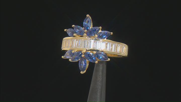 Blue And White Cubic Zirconia 18k Yellow Gold Over Sterling Silver Ring 3.55ctw Video Thumbnail