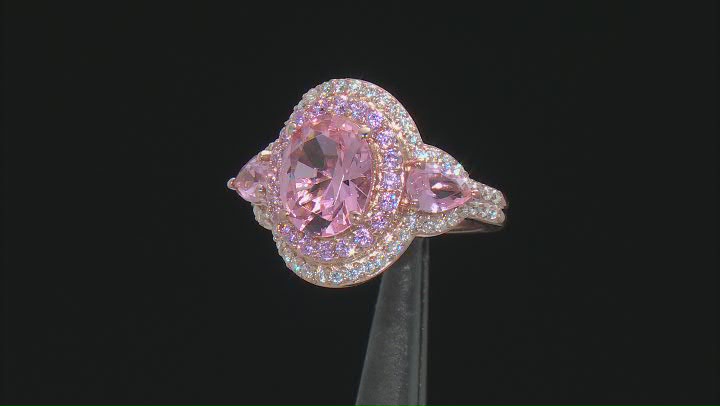Morganite Simulant, Pink, And White Cubic Zirconia 18k Rose Gold Over Silver Ring 4.05ctw Video Thumbnail
