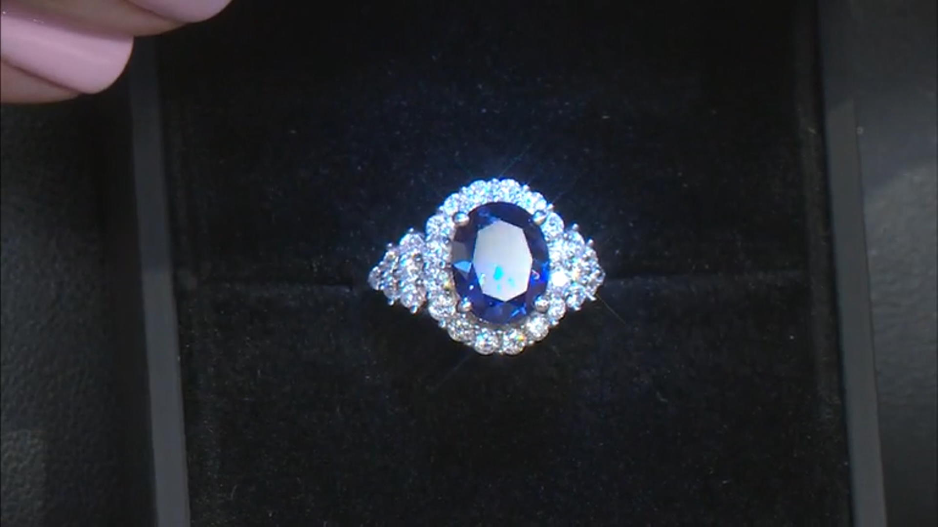 Blue And White Cubic Zirconia Rhodium Over Sterling Silver Ring 5.70ctw Video Thumbnail