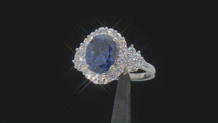 Blue And White Cubic Zirconia Rhodium Over Sterling Silver Ring 5.70ctw Video Thumbnail