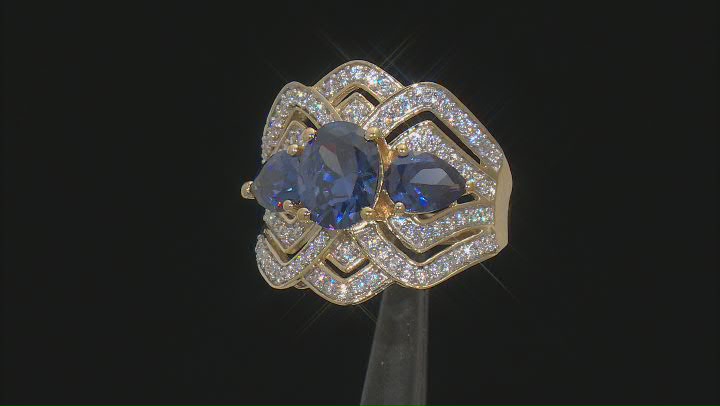 Blue And White Cubic Zirconia 18k Yellow Gold Over Sterling Silver Ring 5.75ctw Video Thumbnail