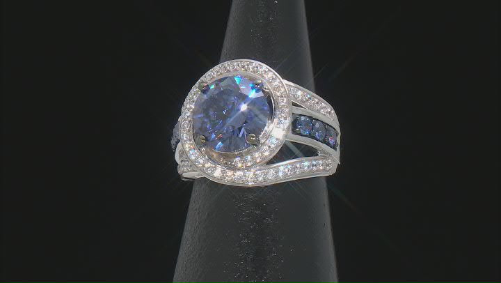 Blue And White Cubic Zirconia Rhodium Over Sterling Silver Ring 7.45ctw Video Thumbnail