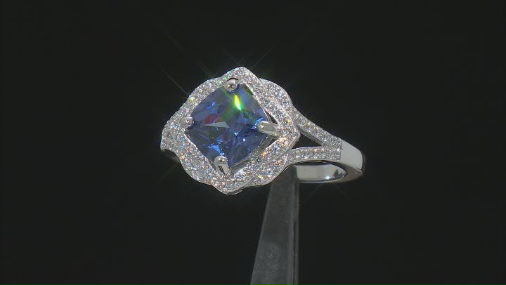 Blue And White Cubic Zirconia Rhodium Over Sterling Silver Ring 4.48ctw Video Thumbnail
