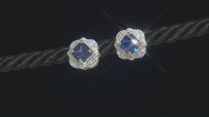 Blue And White Cubic Zirconia Rhodium Over Sterling Silver Earrings 4.01ctw Video Thumbnail