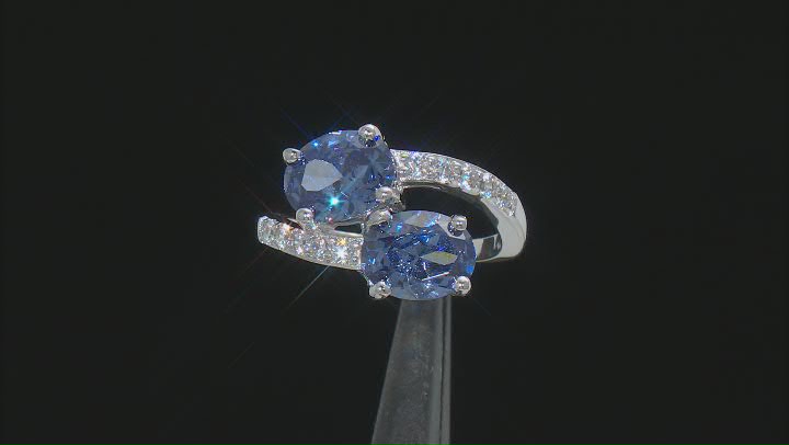 Blue And White Cubic Zirconia Rhodium Over Sterling Silver Ring 6.54ctw Video Thumbnail