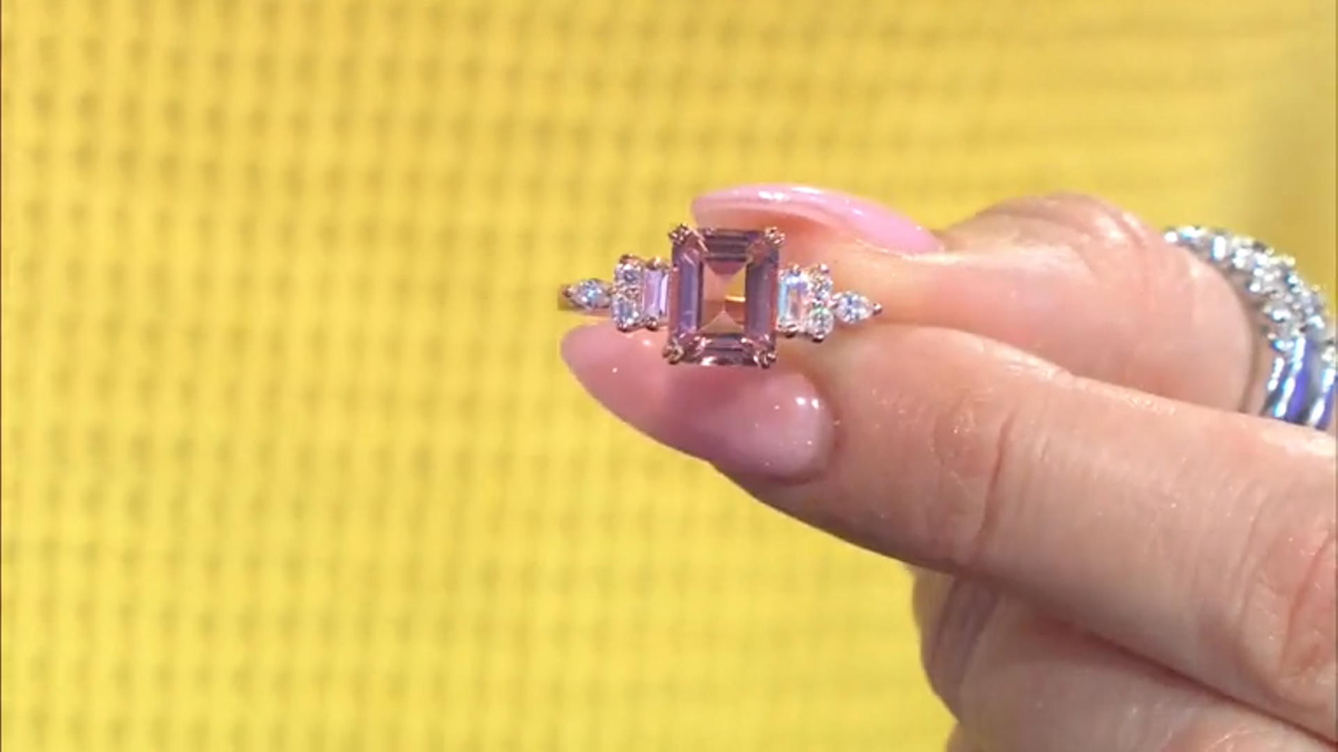 Morganite Simulant And White Cubic Zirconia 18k Rose Gold Over Sterling Silver Ring 3.03ctw Video Thumbnail