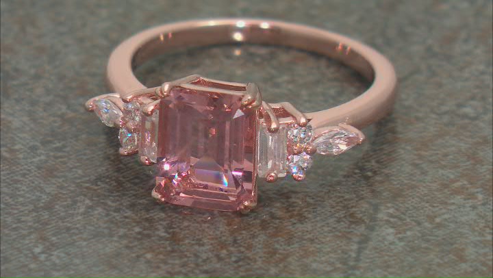 Morganite Simulant And White Cubic Zirconia 18k Rose Gold Over Sterling Silver Ring 3.03ctw Video Thumbnail