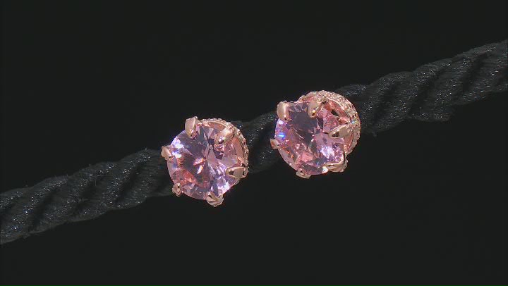 Morganite Simulant And White Cubic Zirconia 18k Rose Gold Over Sterling Silver Earrings 4.24ctw Video Thumbnail