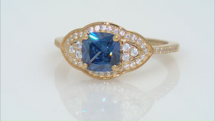 Blue And White Cubic Zirconia 18k Yellow Gold Over Sterling Silver Ring 3.31ctw Video Thumbnail