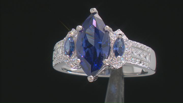 Blue And White Cubic Zirconia Rhodium Over Sterling Silver Ring 6.08ctw Video Thumbnail