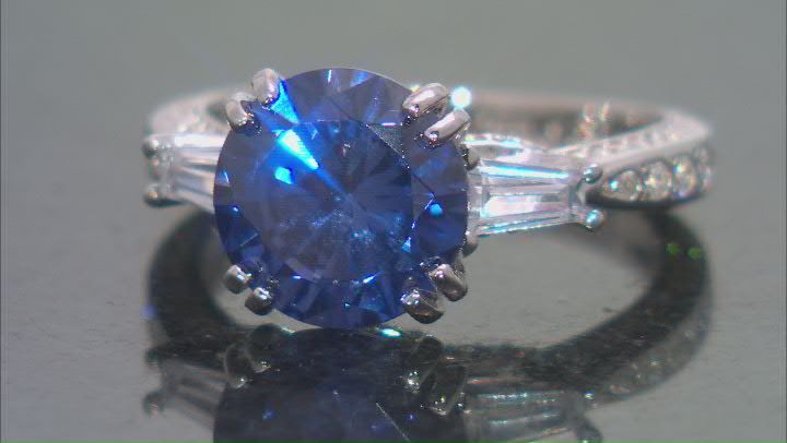 Blue And White Cubic Zirconia Platinum Over Sterling Silver Ring 8.85ctw Video Thumbnail