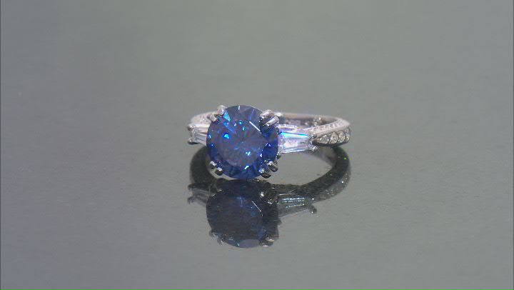 Blue And White Cubic Zirconia Platinum Over Sterling Silver Ring 8.85ctw Video Thumbnail