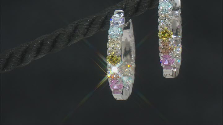 Multi Color Cubic Zirconia Rhodium Over Sterling Silver Hoops 8.46ctw Video Thumbnail