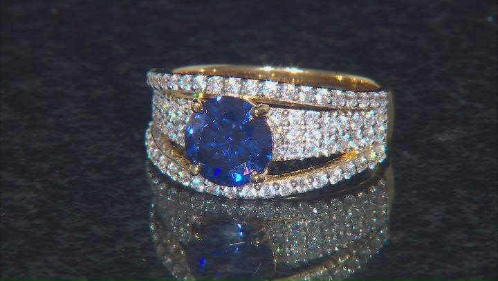 Blue And White Cubic Zirconia 18k Yellow Gold Over Sterling Silver Ring 4.01ctw Video Thumbnail