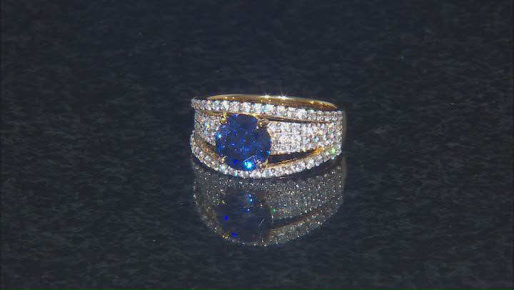 Blue And White Cubic Zirconia 18k Yellow Gold Over Sterling Silver Ring 4.01ctw Video Thumbnail