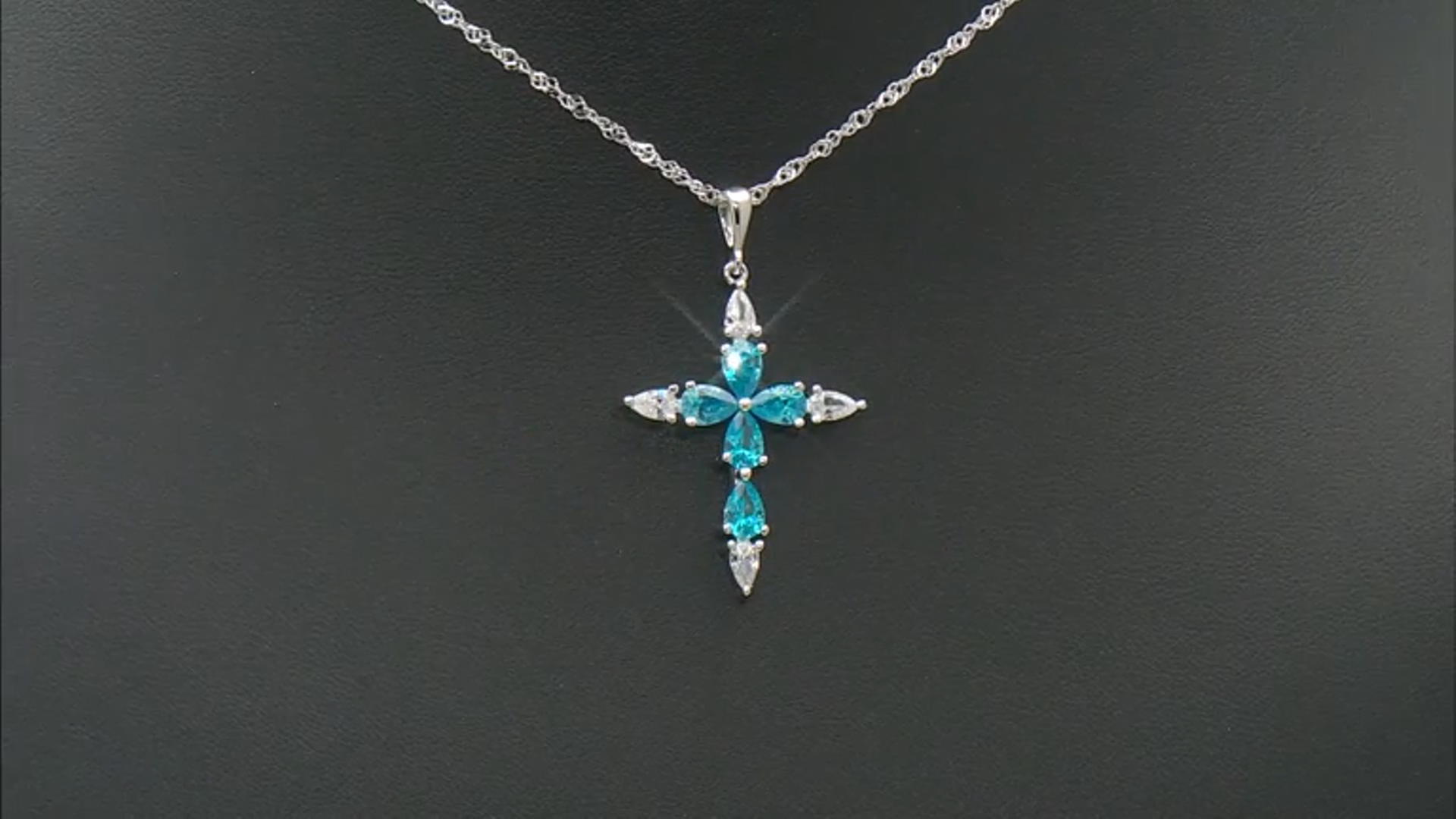 Blue And White Cubic Zirconia Rhodium Over Silver Cross Pendant 3.62ctw Video Thumbnail
