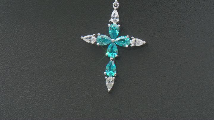 Blue And White Cubic Zirconia Rhodium Over Silver Cross Pendant 3.62ctw Video Thumbnail