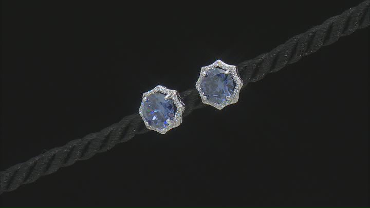 Blue And White Cubic Zirconia Rhodium Over Sterling Silver Earrings 7.42ctw Video Thumbnail