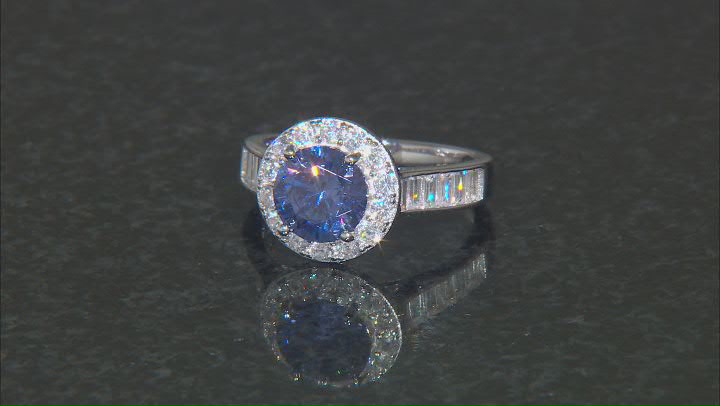 Blue And White Cubic Zirconia Rhodium Over Sterling Silver Ring Set 6.71ctw Video Thumbnail