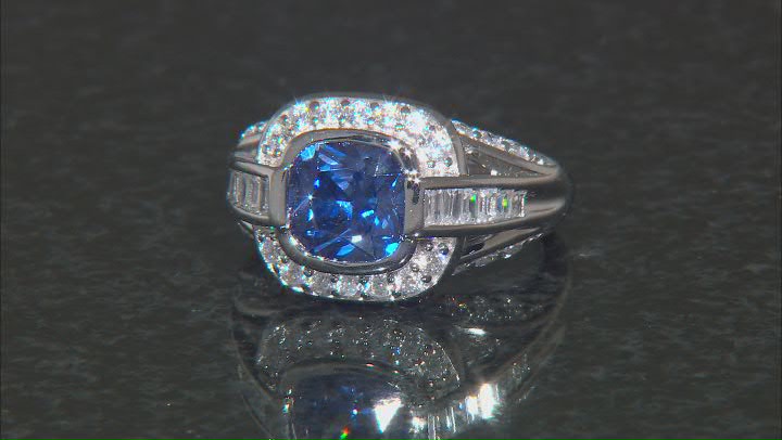 Blue And White Cubic Zirconia Platinum Over Sterling Silver Ring 5.05ctw Video Thumbnail