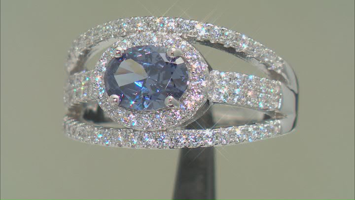 Blue And White Cubic Zirconia Rhodium Over Sterling Silver Ring 3.71ctw Video Thumbnail