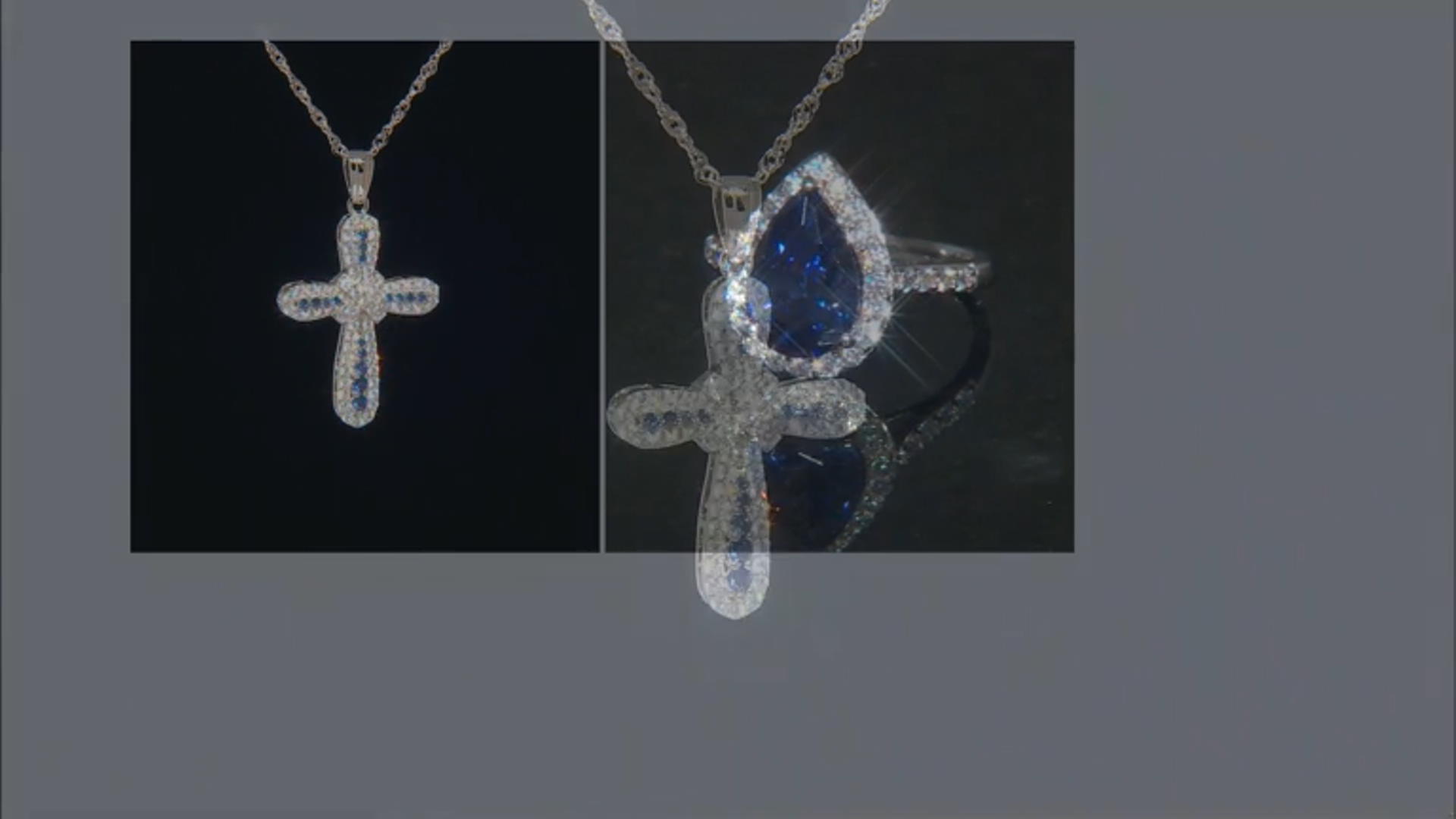 Blue And White Cubic Zirconia Platinum Over Sterling Silver Cross Pendant With Chain 1.68ctw Video Thumbnail