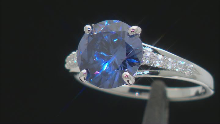 Blue And White Cubic Zirconia Rhodium Over Sterling Silver Ring 5.62ctw Video Thumbnail