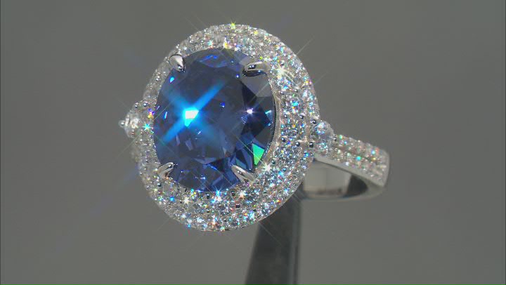 Blue And White Cubic Zirconia Rhodium Over Sterling Silver Ring 10.13ctw Video Thumbnail