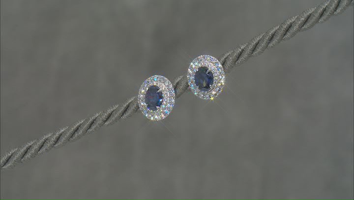 Blue And White Cubic Zirconia Rhodium Over Sterling Silver Earrings 6.06ctw Video Thumbnail