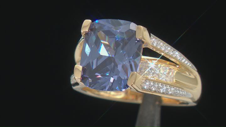 Blue And White Cubic Zirconia 18K Yellow Gold Over Sterling Silver Ring 8.75ctw Video Thumbnail