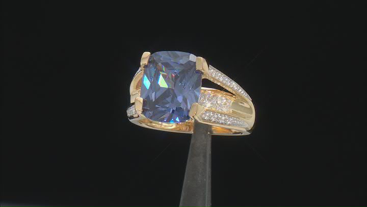 Blue And White Cubic Zirconia 18K Yellow Gold Over Sterling Silver Ring 8.75ctw Video Thumbnail