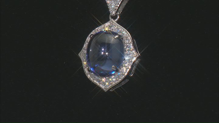 Blue Cabochon And White Cubic Zirconia Rhodium Over Sterling Silver Pendant with Chain 11.77ctw Video Thumbnail