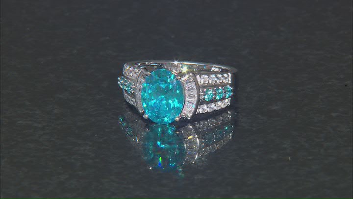 Blue And White Cubic Zirconia Rhodium Over Sterling Silver Ring 4.42ctw Video Thumbnail