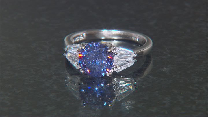 Blue And White Cubic Zirconia Rhodium Over Sterling Silver Ring 4.56ctw Video Thumbnail
