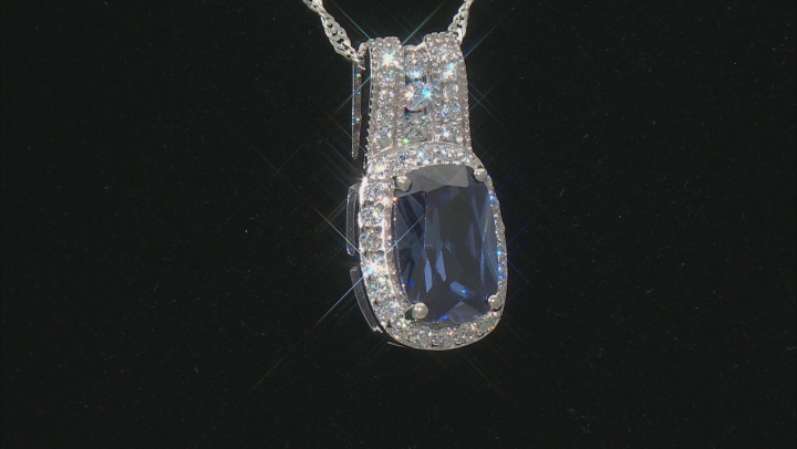 Blue And White Cubic Zirconia Rhodium Over Silver Pendant With Chain 6.15ctw Video Thumbnail