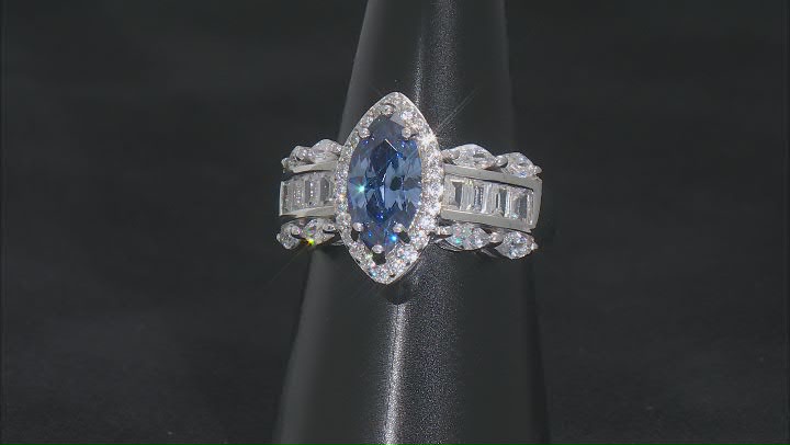 Blue And White Cubic Zirconia Rhodium Over Silver Ring 5.02ctw Video Thumbnail