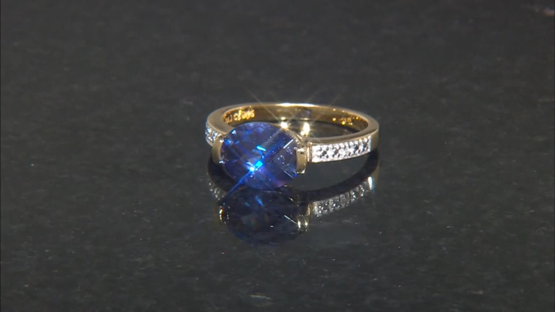 Blue And White Cubic Zirconia 18k Yellow Gold Over Sterling Silver Ring 3.58ctw Video Thumbnail