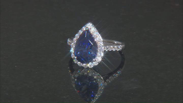 Blue And White Cubic Zirconia Platinum Over Sterling Silver Ring 6.20ctw Video Thumbnail