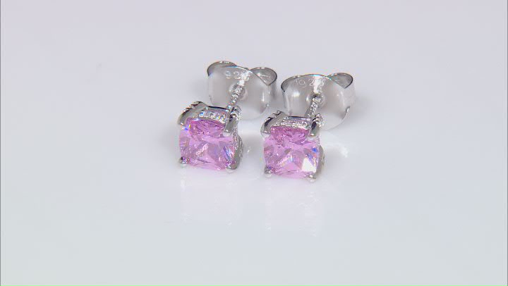 Blue, Pink, And White Cubic Zirconia Rhodium Over Sterling Silver Stud Set 13.73ctw Video Thumbnail