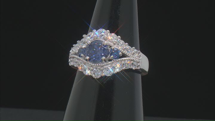 Blue And White Cubic Zirconia Rhodium Over Sterling Silver Ring 4.38ctw. Video Thumbnail