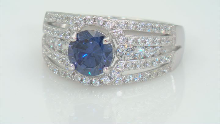 Blue And White Cubic Zirconia Rhodium Over Sterling Silver Ring 3.42ctw Video Thumbnail