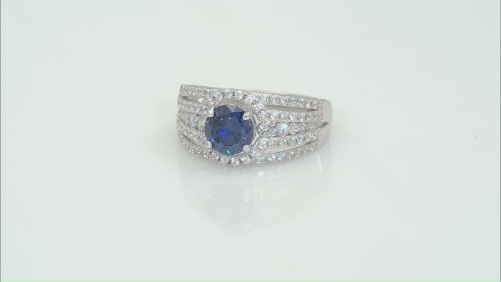 Blue And White Cubic Zirconia Rhodium Over Sterling Silver Ring 3.42ctw Video Thumbnail