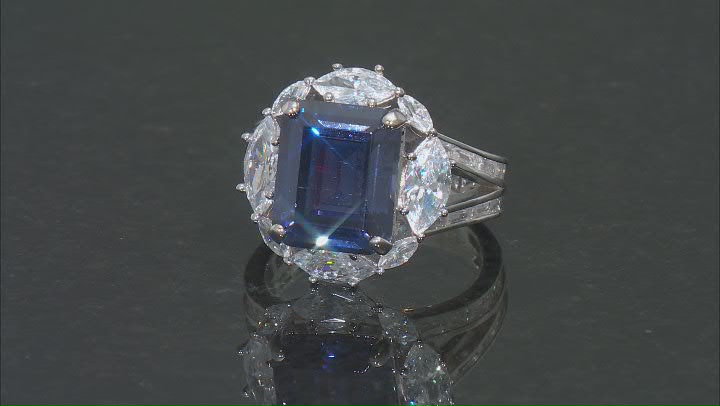 Blue And White Cubic Zirconia Rhodium Over Sterling Silver Ring 17.82ctw Video Thumbnail