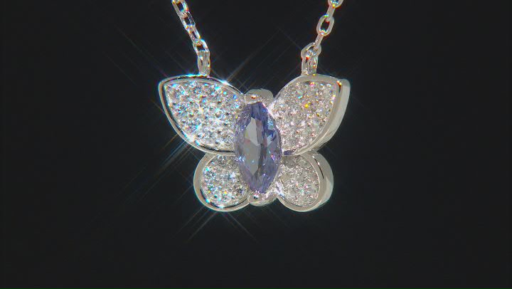 Blue And White Cubic Zirconia Rhodium Over Silver Butterfly Necklace 1.01ctw Video Thumbnail