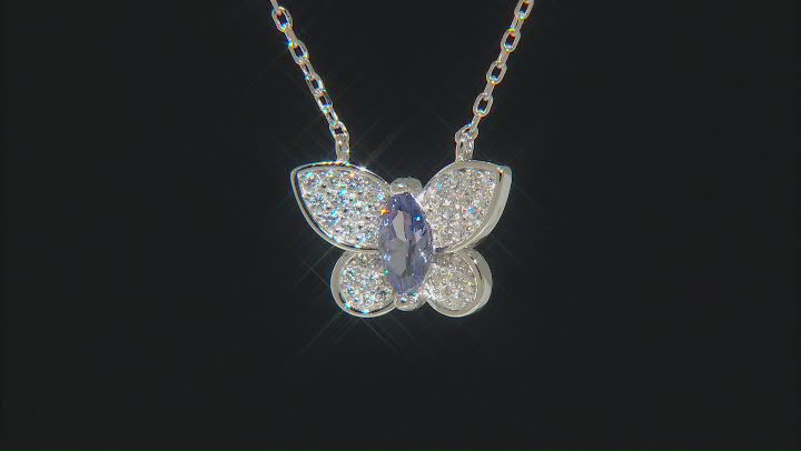 Blue And White Cubic Zirconia Rhodium Over Silver Butterfly Necklace 1.01ctw Video Thumbnail